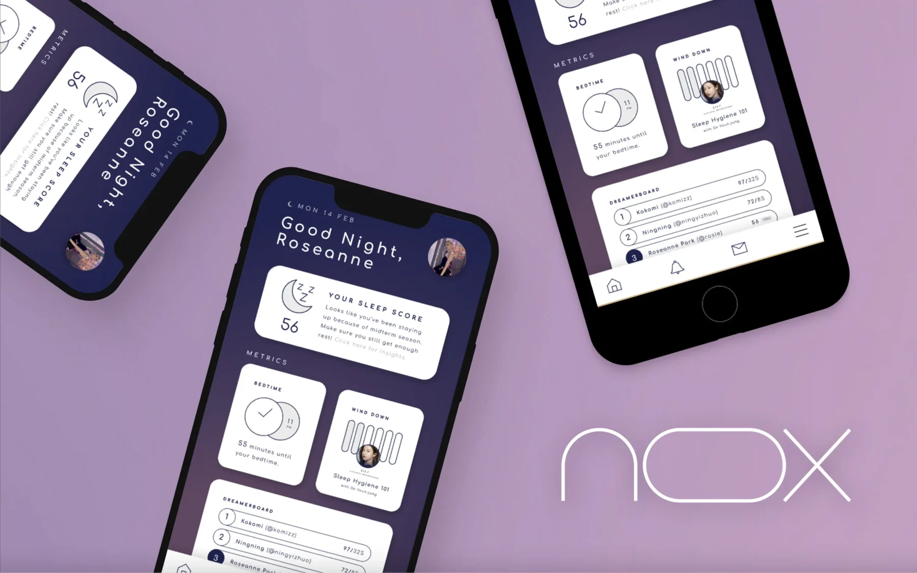 Nox home and insights screens on two phones