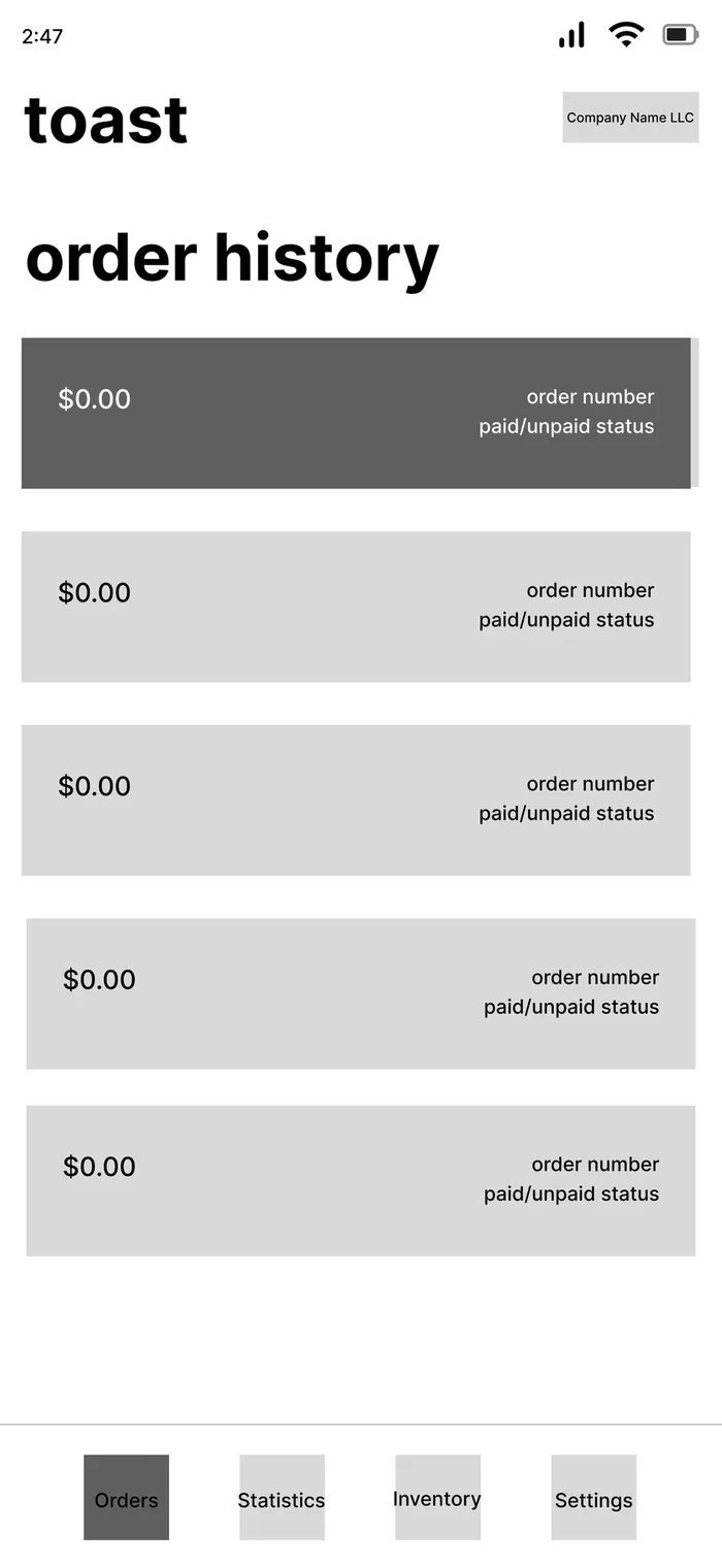 Lo-fi order history as a single long list