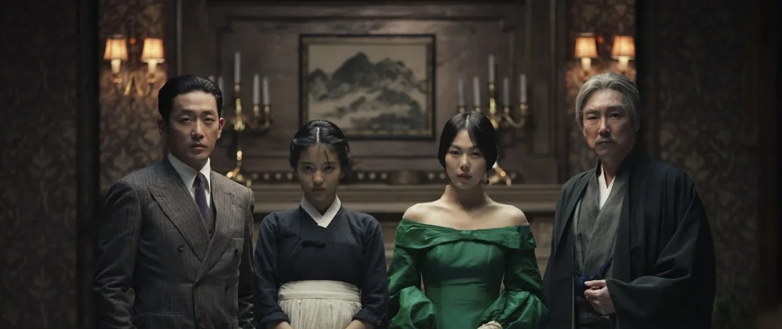 Still from The Handmaiden: the four leads in the Kouzuki house